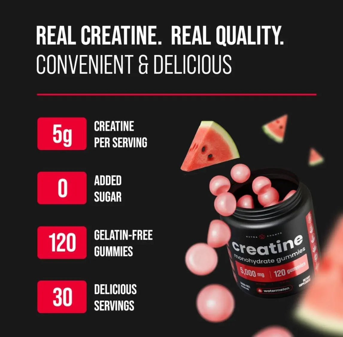 Creatine Gummies – Creatine Monohydrate – 120 Gummies (1250 mg Each) Masterpiece Foods