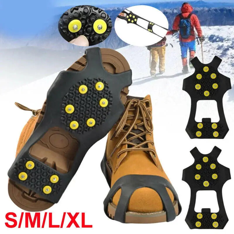 1Pair 10-Stud Snow Ice Claw Climbing Anti Slip Spikes Grips Crampon Cleats Sport Shoe Cover For Women Men Boots Cover Anti-Skid Pulsify